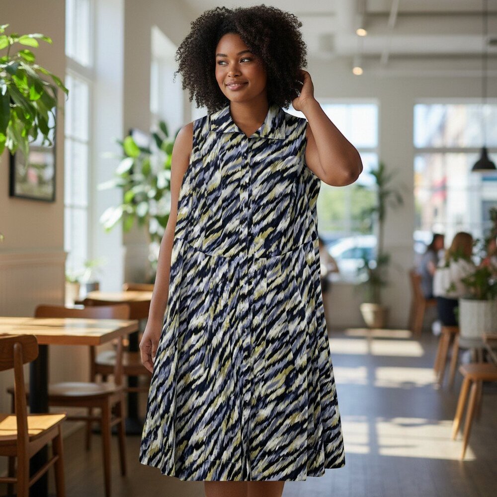 Alfani Printed Sleeveless Button Front Dress 16W